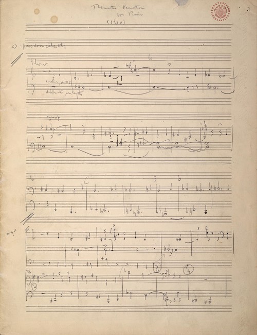 Page from a sketch score of Copland's Piano Variations. Library of Congress, Music Division.